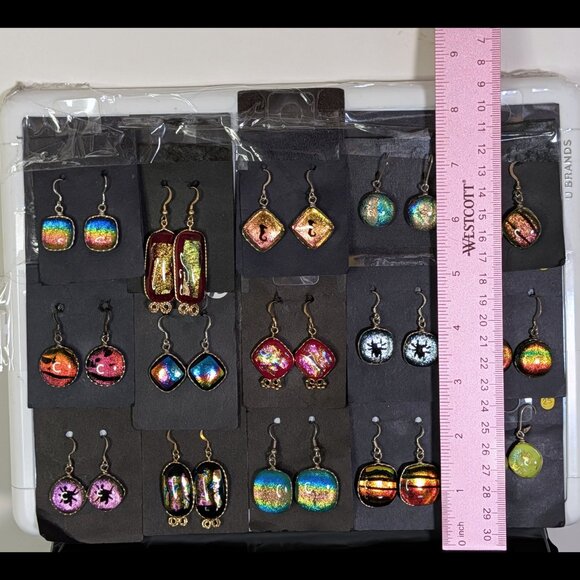 *Price 4 One Pair* 925 Silver or Gold-Filled Wirewrapped Dichroic Glass Earrings - Picture 3 of 3